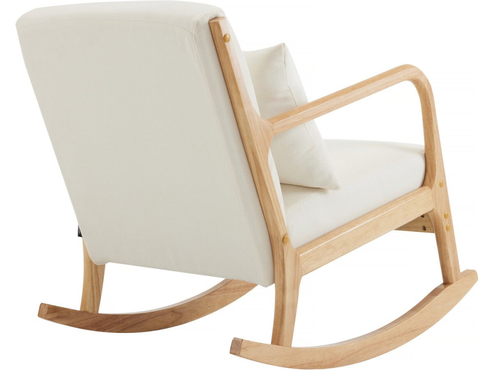Stoel fauteuil bouclé stof en hout Scandinavisch design schommelstoel " Clinton " - Beige - lichtbruin