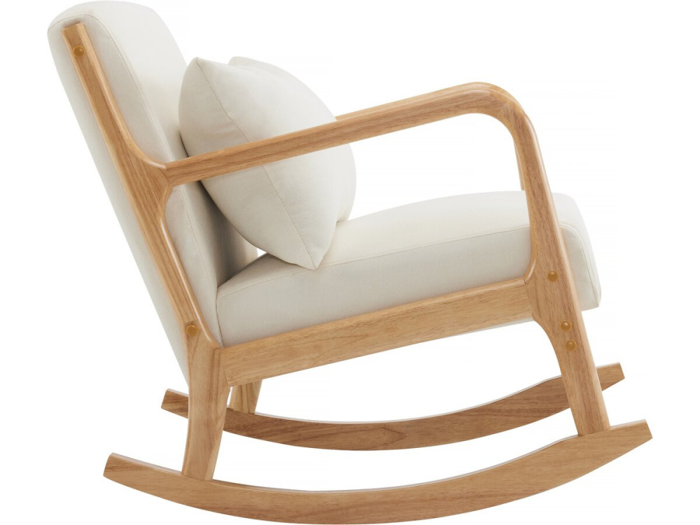 Stoel fauteuil bouclé stof en hout Scandinavisch design schommelstoel " Clinton " - Beige - lichtbruin