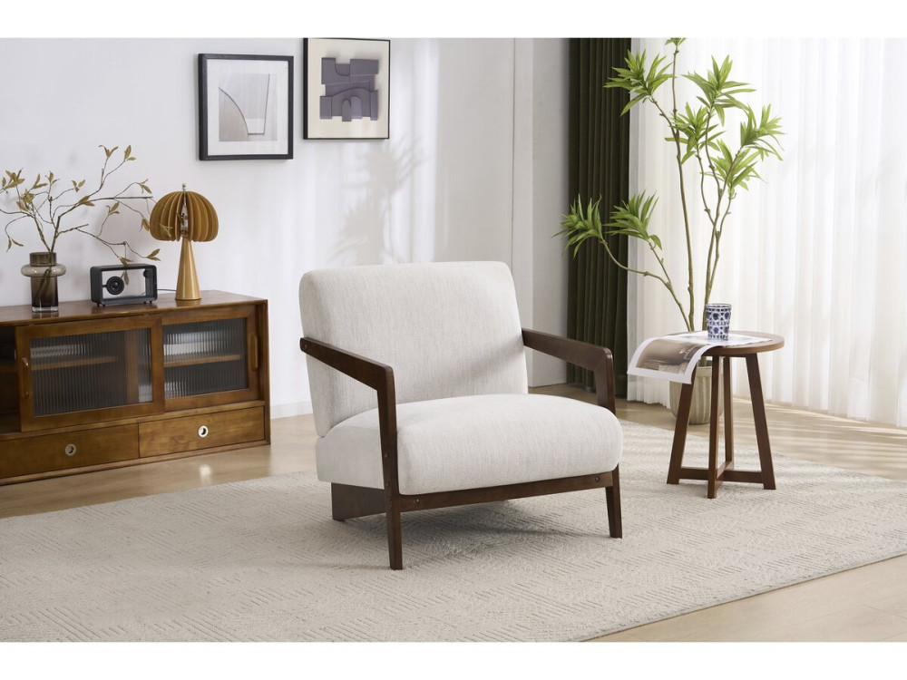 Scandinavische fauteuil van hout en stof "Lena" - Beige