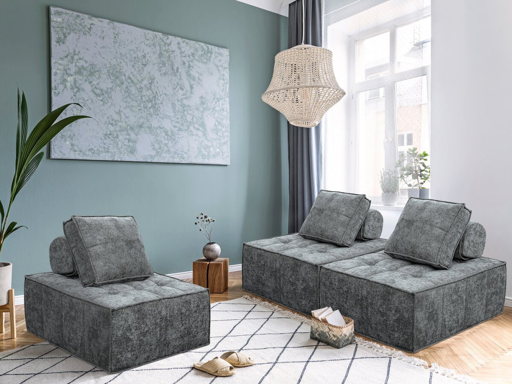 Fauteuil in velveteen-stijl - 96 x 100 x 89 cm - Grijs