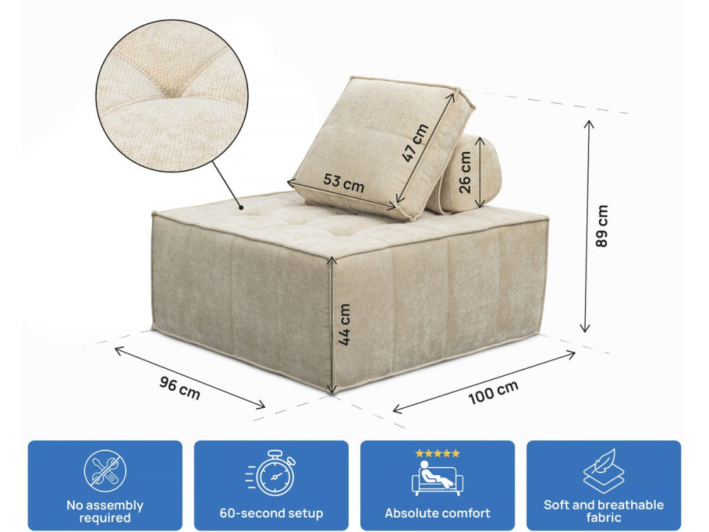 Set van 2 modulaire fauteuils in structuurstof "Velluto" - Beige
