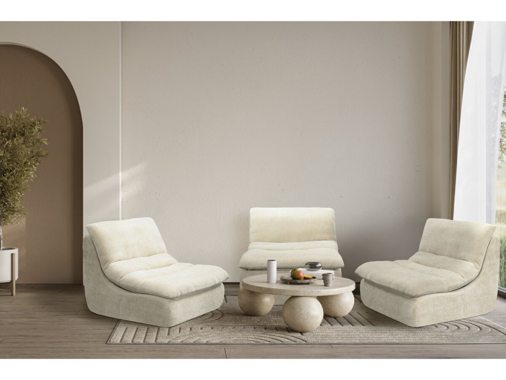 Chaise longue van structuurstof "Candela" - 81 x 96 x 75 cm - Beige
