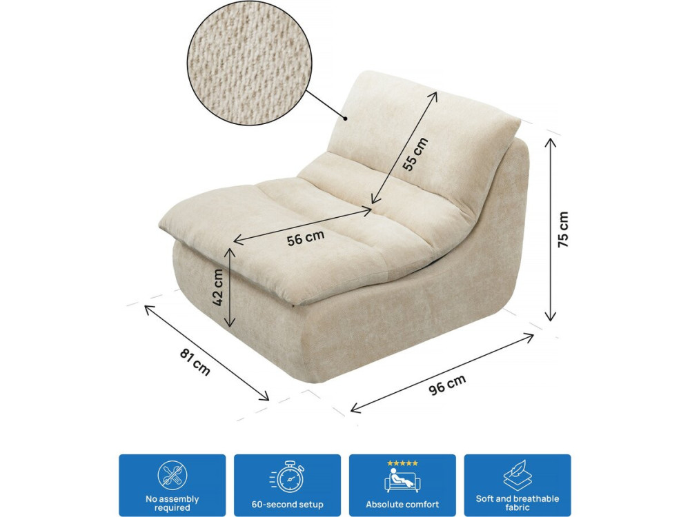 Chaise longue van structuurstof "Candela" - 81 x 96 x 75 cm - Beige