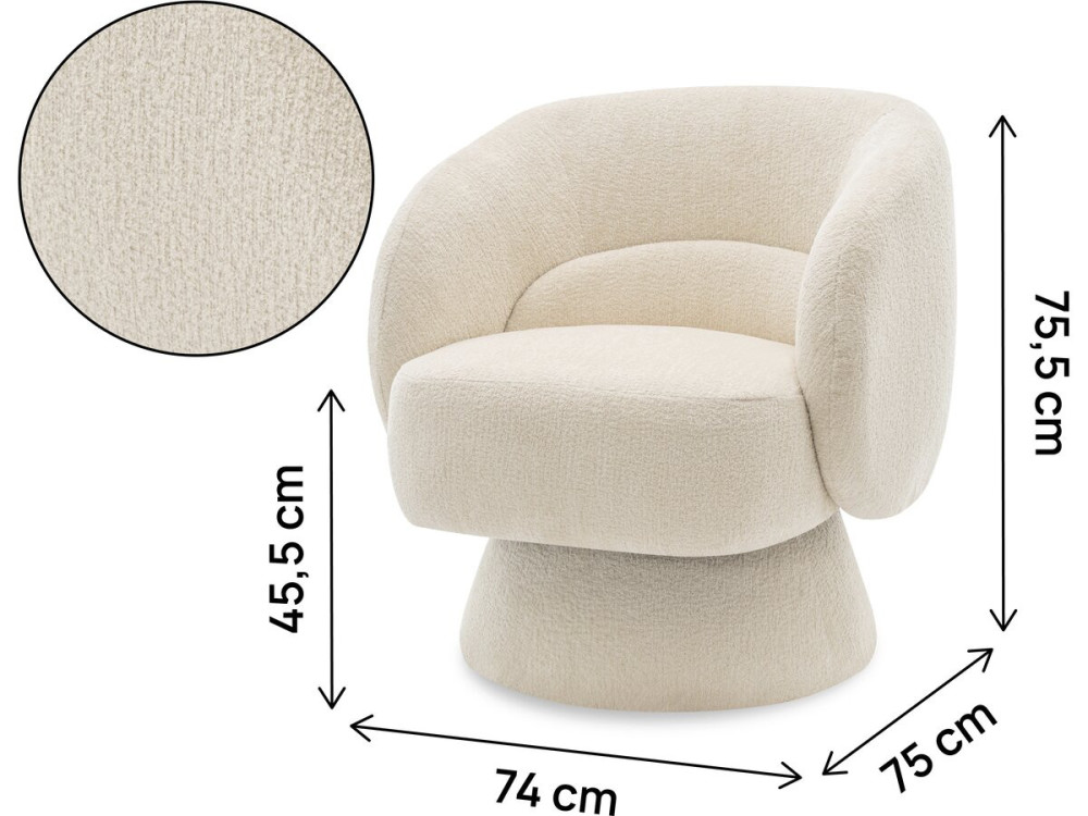 Franklin" draaifauteuil in badstof - 74 x 75 x 75 cm - Beige