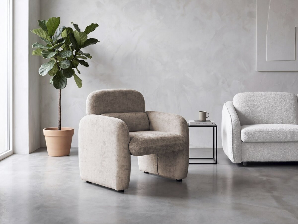 Cozmo" lounge stoel in gevlekte stof - 78 x 79 x 77 cm - Beige