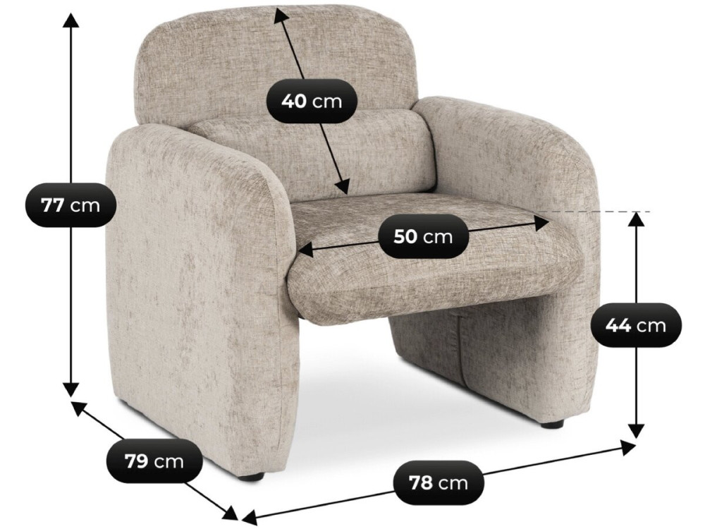 Cozmo" lounge stoel in gevlekte stof - 78 x 79 x 77 cm - Beige