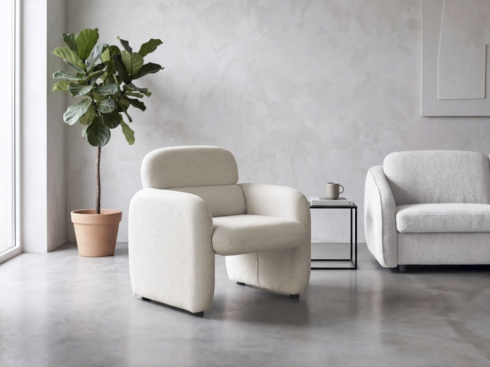 Loungestoel "Cozmo" in gevlekte stof - 78 x 79 x 77 cm - Crème
