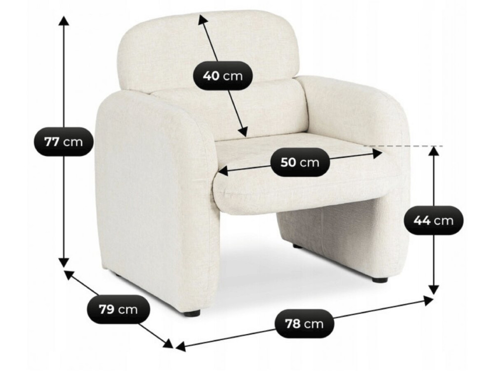 Loungestoel "Cozmo" in gevlekte stof - 78 x 79 x 77 cm - Crème