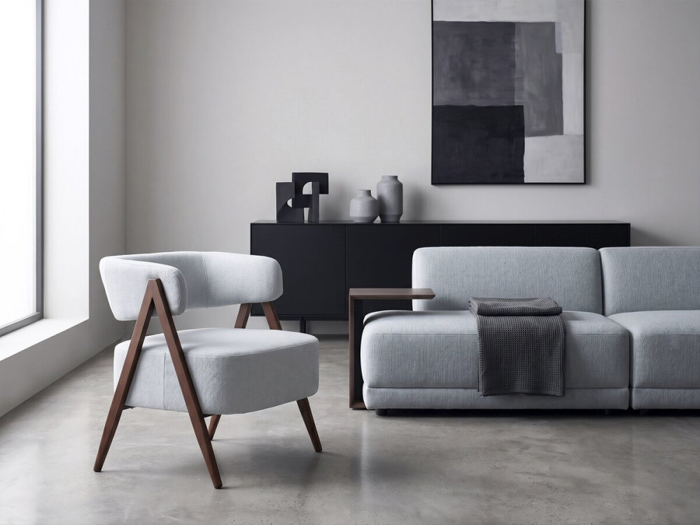 Astra" fauteuil met frame van imitatiehout - Lichtgrijs