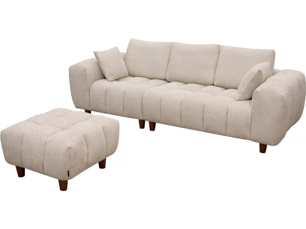Hocker poef ottoman voor bank "Matignon" - 70 x 70 x 46 cm - Beige - lichtbruin