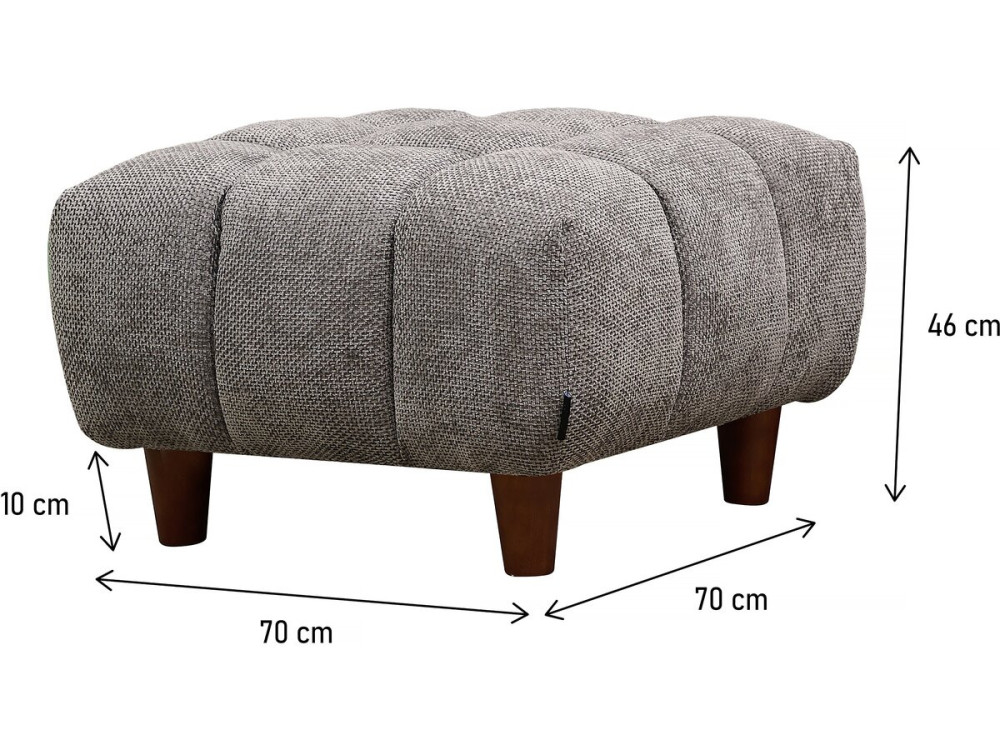 Hocker poef ottoman voor bank "Matignon" - 70 x 70 x 46 cm - Grijs