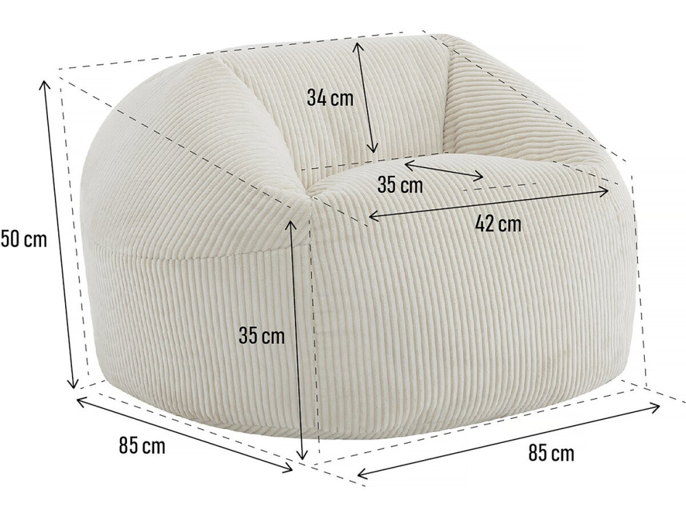 Corduroy poef "Cusco" - 80 x 74 x 49 cm - Beige
