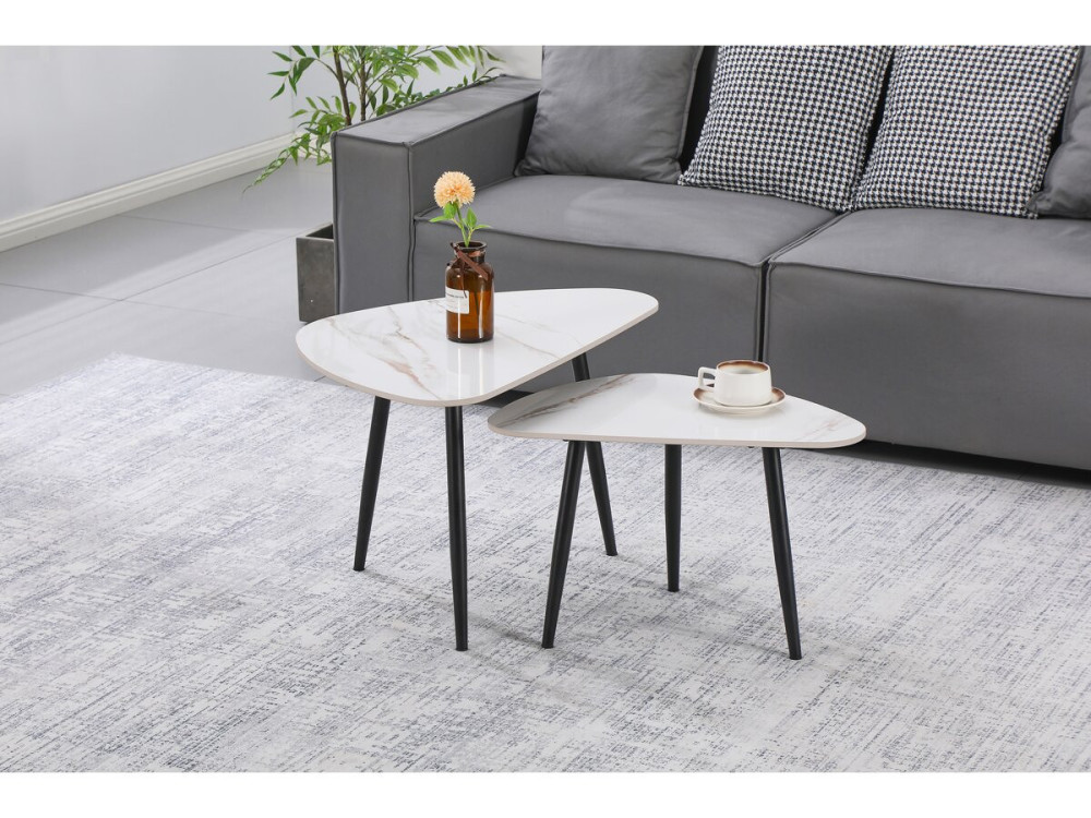 Set van 2 keramische salontafels "Terra" - 49 x 79 x 56 cm - Wit