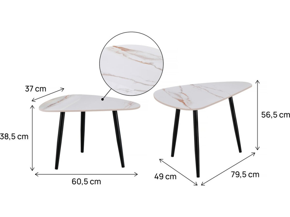 Set van 2 keramische salontafels "Terra" - 49 x 79 x 56 cm - Wit