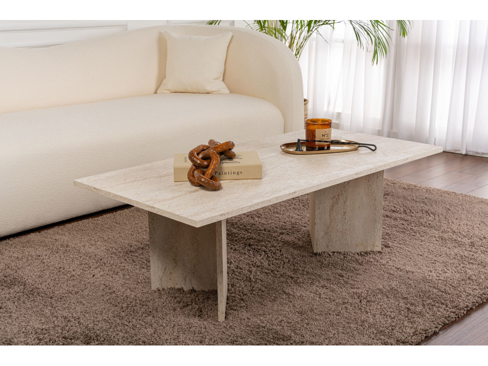Houten salontafel "Sabin" - 60 x 119 x 40 cm - Travertijn