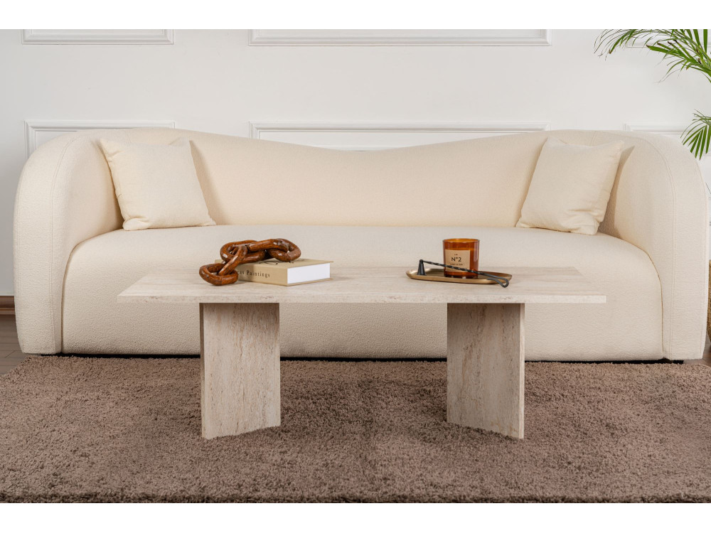 Houten salontafel "Sabin" - 60 x 119 x 40 cm - Travertijn