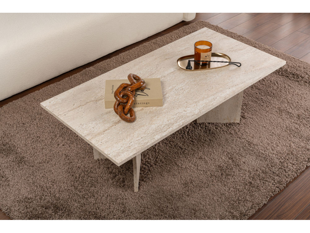 Houten salontafel "Sabin" - 60 x 119 x 40 cm - Travertijn