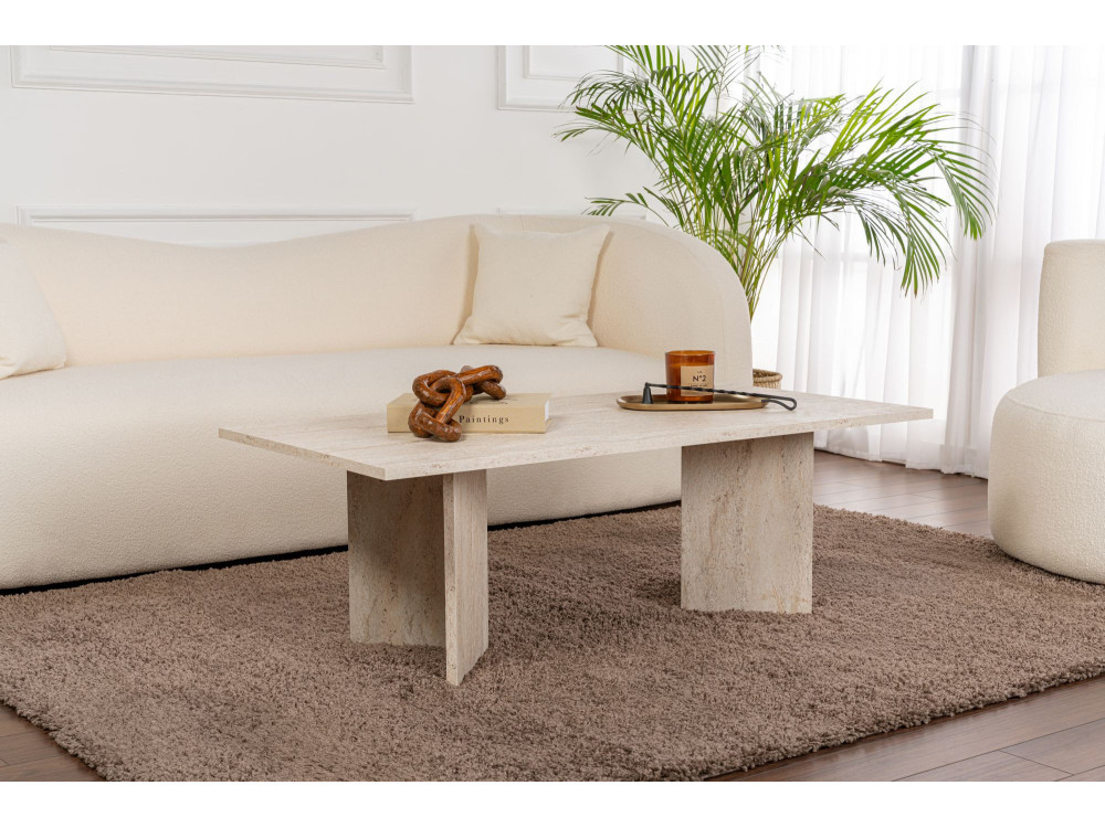 Houten salontafel "Sabin" - 60 x 119 x 40 cm - Travertijn