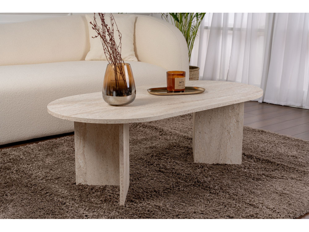 Houten salontafel "Sand" - 60 x 119 x 40 cm - Travertijn