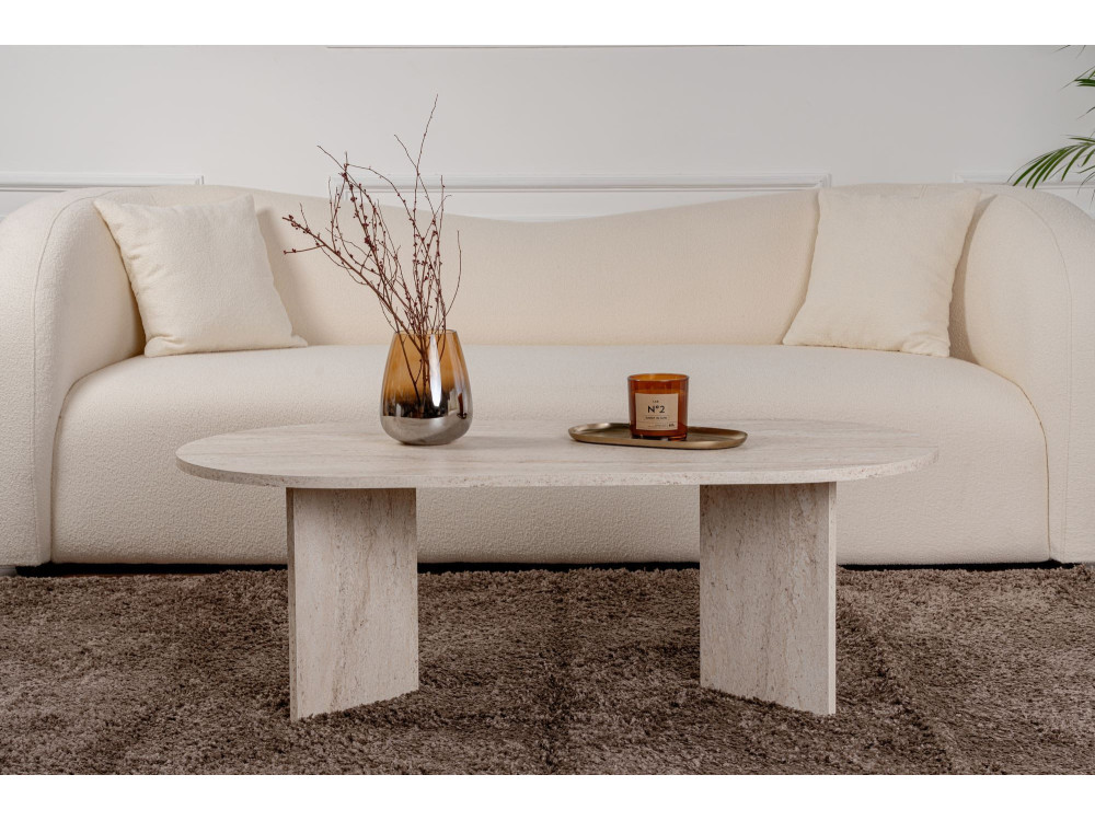 Houten salontafel "Sand" - 60 x 119 x 40 cm - Travertijn