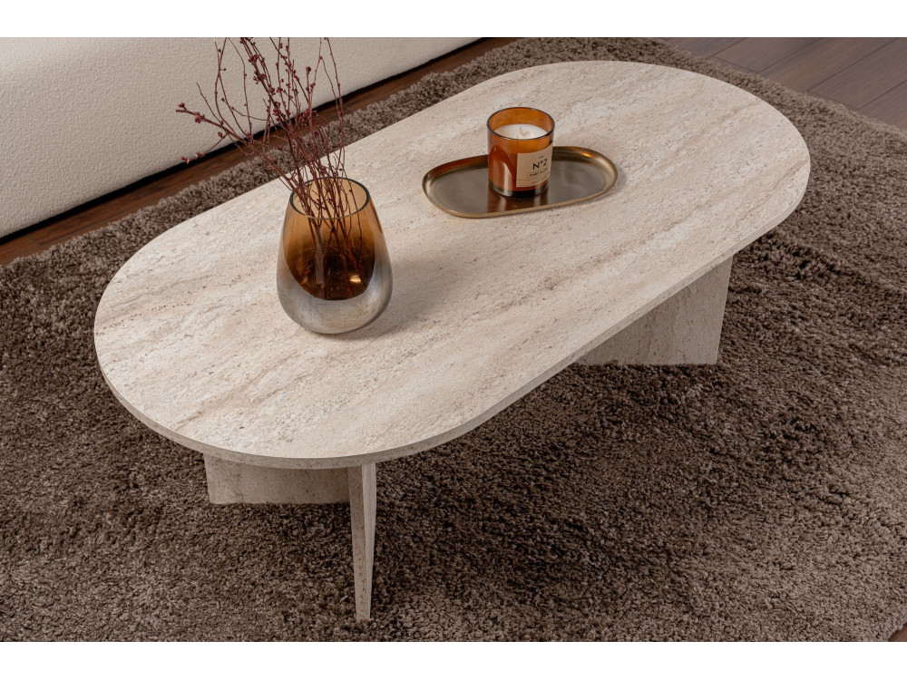 Houten salontafel "Sand" - 60 x 119 x 40 cm - Travertijn