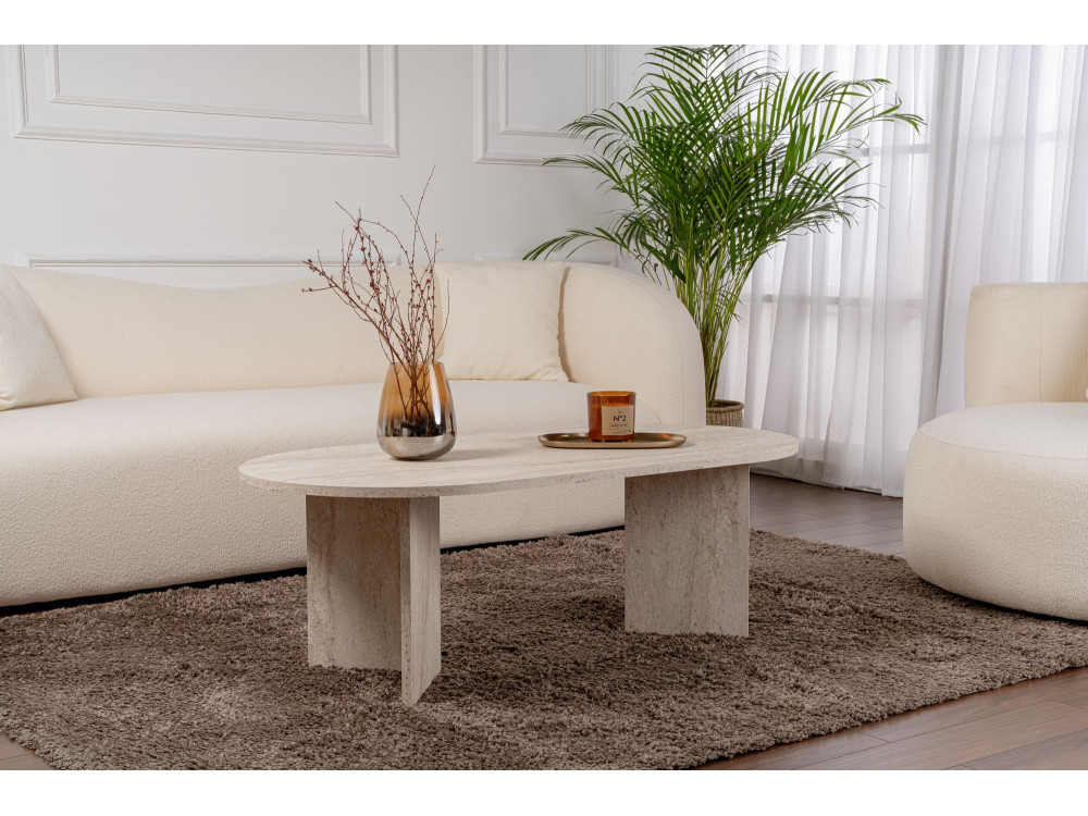 Houten salontafel "Sand" - 60 x 119 x 40 cm - Travertijn