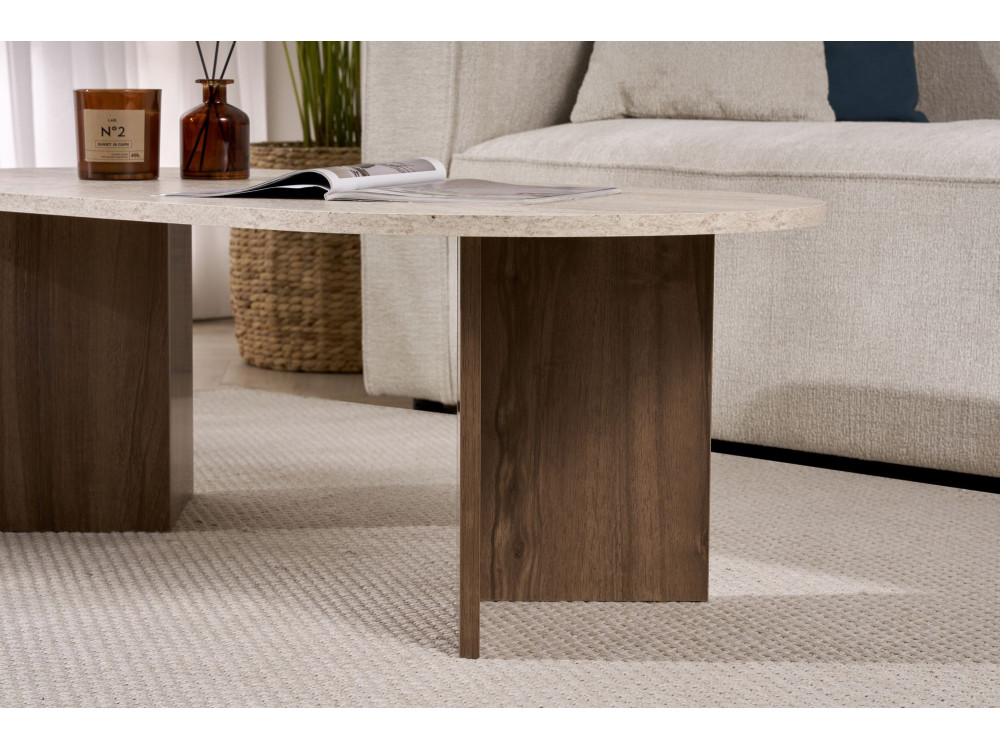 Houten salontafel "Sable" 119 x 60 x 40 cm - Travertin