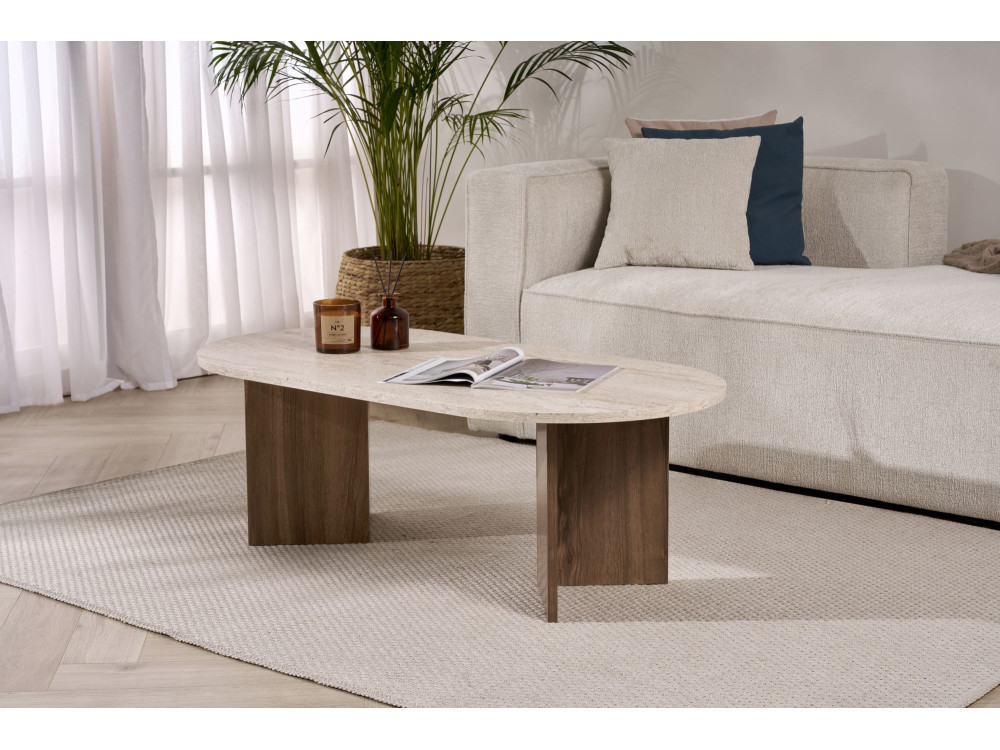 Houten salontafel "Sable" 119 x 60 x 40 cm - Travertin