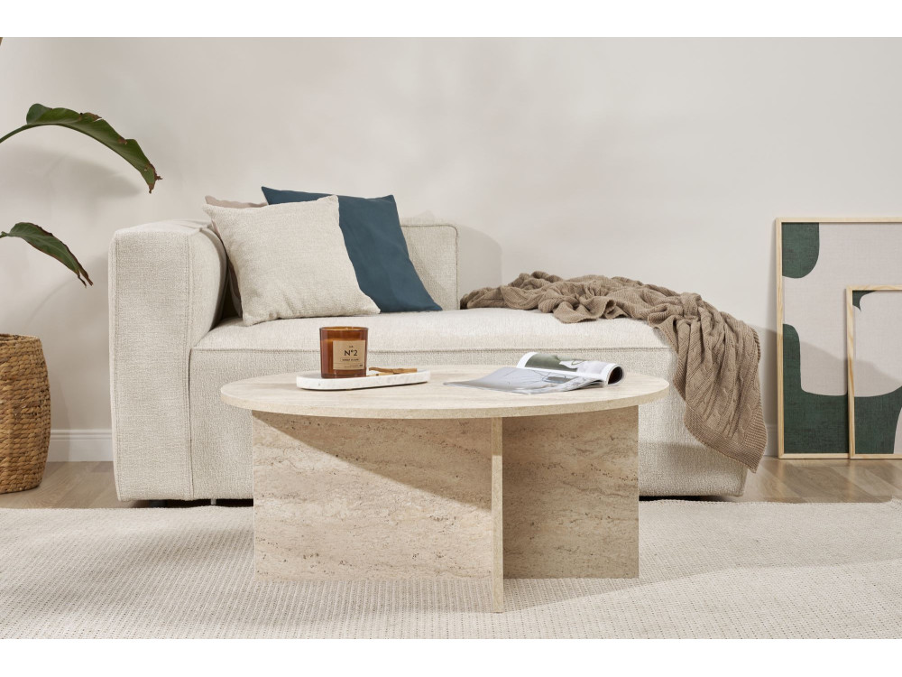 Houten salontafel "Sun" - 90 x 90 x 40 cm - Travertijn