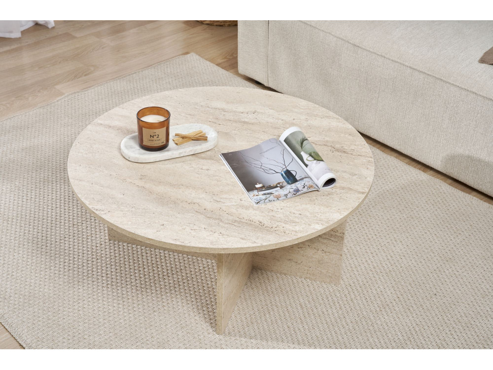 Houten salontafel "Sun" - 90 x 90 x 40 cm - Travertijn