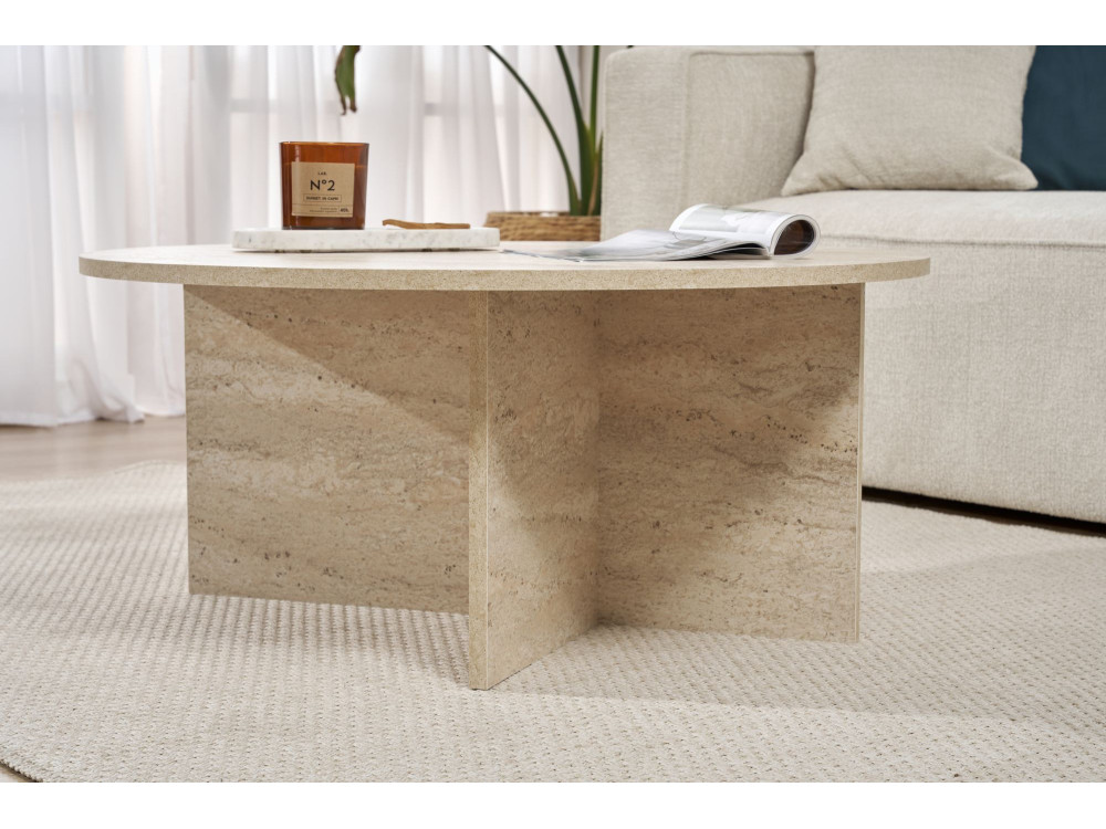 Houten salontafel "Sun" - 90 x 90 x 40 cm - Travertijn
