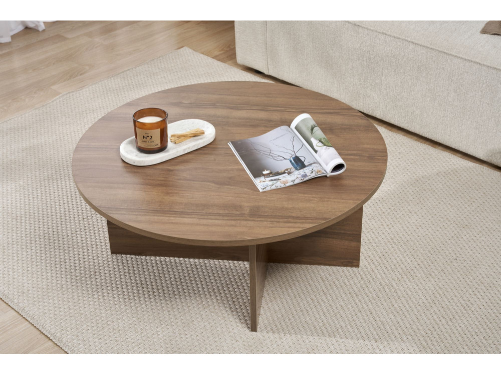 Houten salontafel "Sun" - 90 x 90 x 40 cm - Walnoot