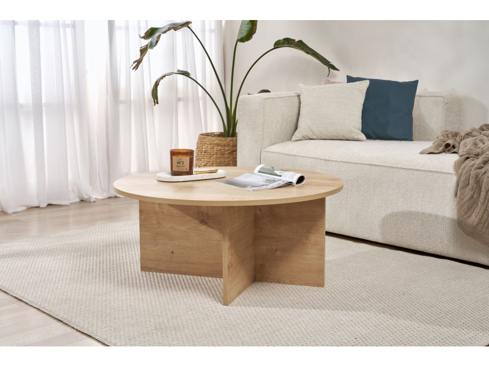 Houten salontafel "Sun" - 90 x 90 x 40 cm - Saffier Eiken
