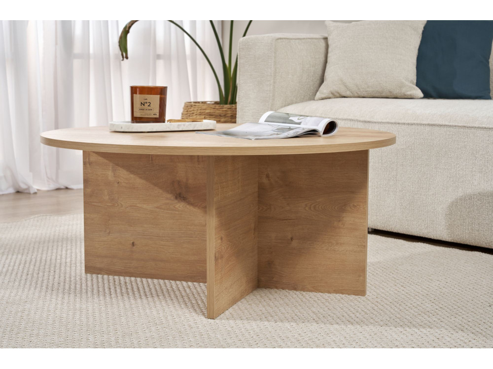 Houten salontafel "Sun" - 90 x 90 x 40 cm - Saffier Eiken