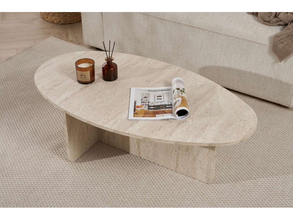 Houten salontafel "Orba" - 120 x 65 x 40 cm - Travertin