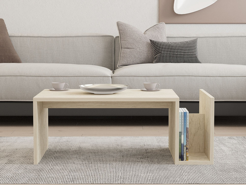 "Memo" houten salontafel - 86 x 50 x 32 cm - Travertijn