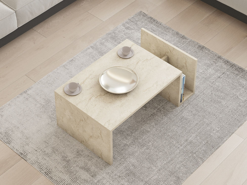 "Memo" houten salontafel - 86 x 50 x 32 cm - Travertijn