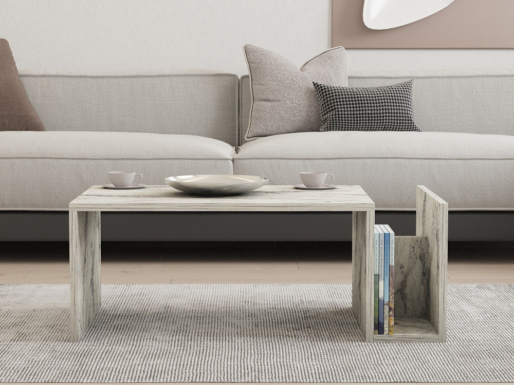 Houten salontafel "Memo" - 86 x 50 x 32 cm - Freesia marmer