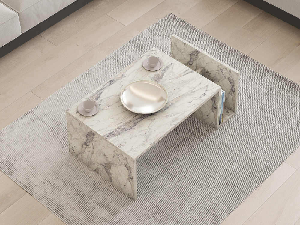 Houten salontafel "Memo" - 86 x 50 x 32 cm - Freesia marmer