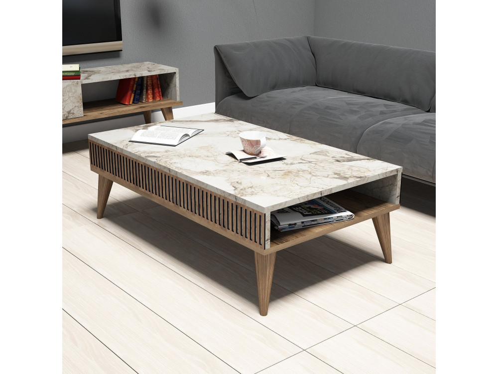 Houten salontafel "Milan" - 105 x 60 x 34 cm - Wit walnoothout