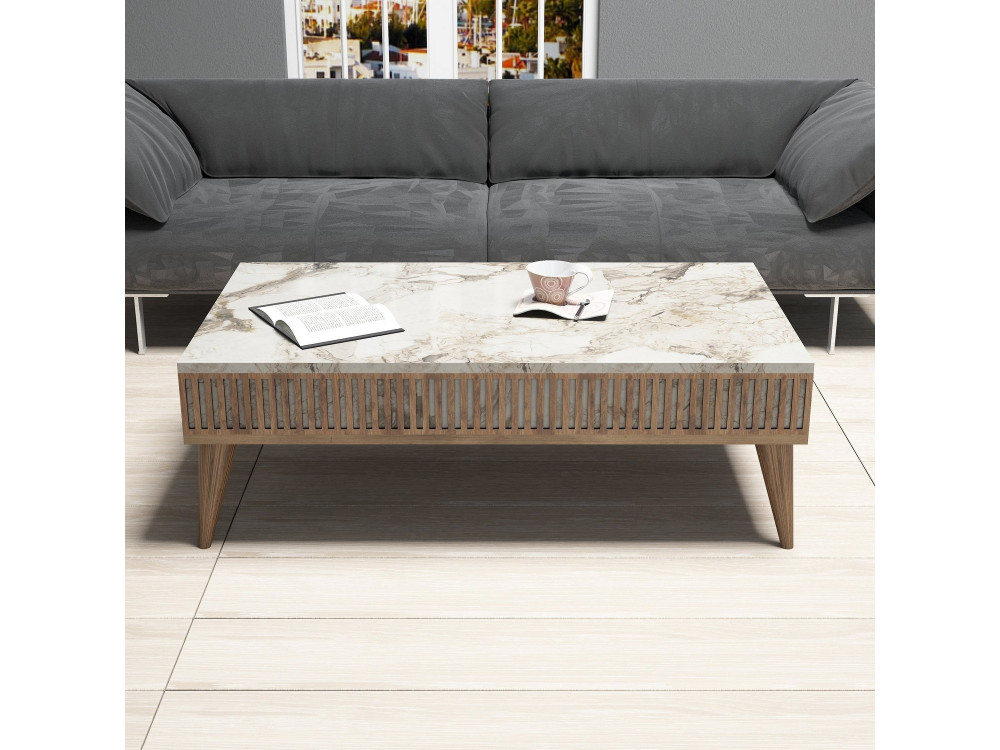 Houten salontafel "Milan" - 105 x 60 x 34 cm - Wit walnoothout