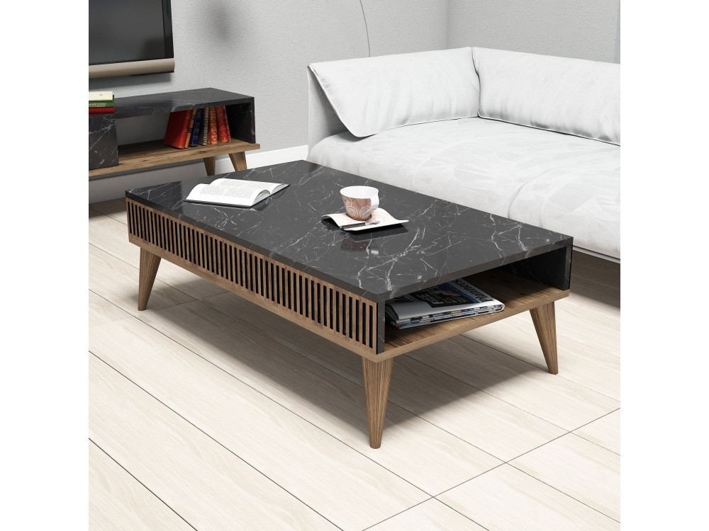 Houten salontafel "Milan" - 105 x 60 x 34 cm - Notelaar, Zwart