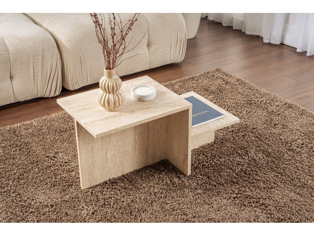 Houten salontafel "Harmony" - 80 x 40 x 40 cm - Travertin