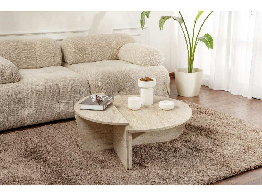 Houten salontafel "Orion" - 90 x 60 x 30 cm - Travertin