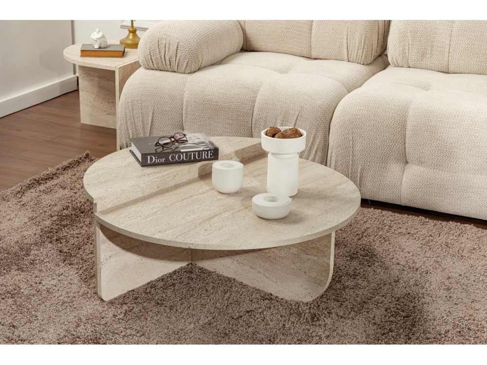 Houten salontafel "Orion" - 90 x 60 x 30 cm - Travertin