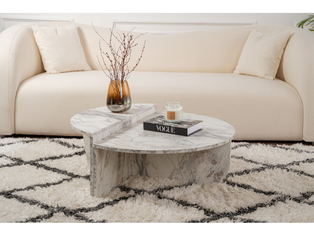 Houten salontafel "Orion" 90 x 60 x 30 cm - Freesia marmer