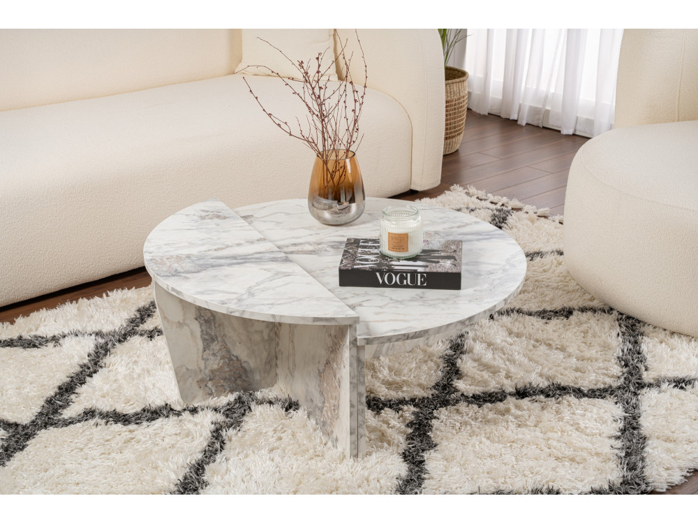 Houten salontafel "Orion" 90 x 60 x 30 cm - Freesia marmer
