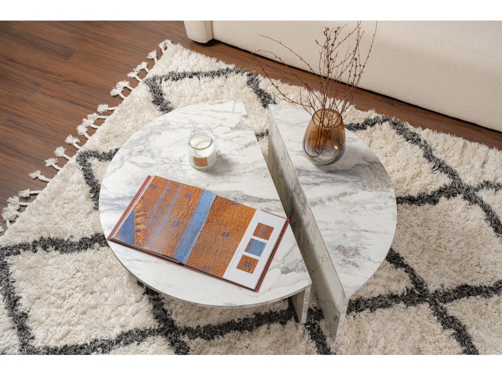 Houten salontafel "Orion" 90 x 60 x 30 cm - Freesia marmer
