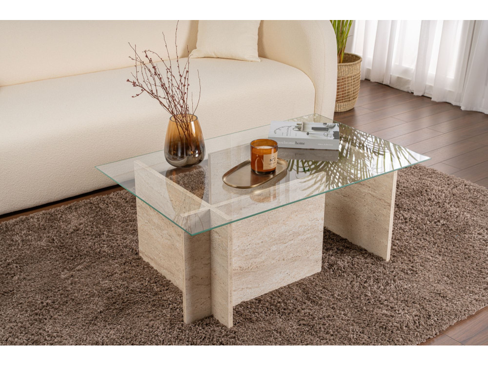 Houten salontafel "Vetrino" - 105 x 65 x 40 cm - Travertin