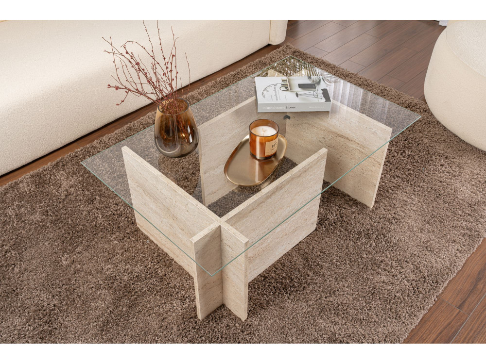 Houten salontafel "Vetrino" - 105 x 65 x 40 cm - Travertin
